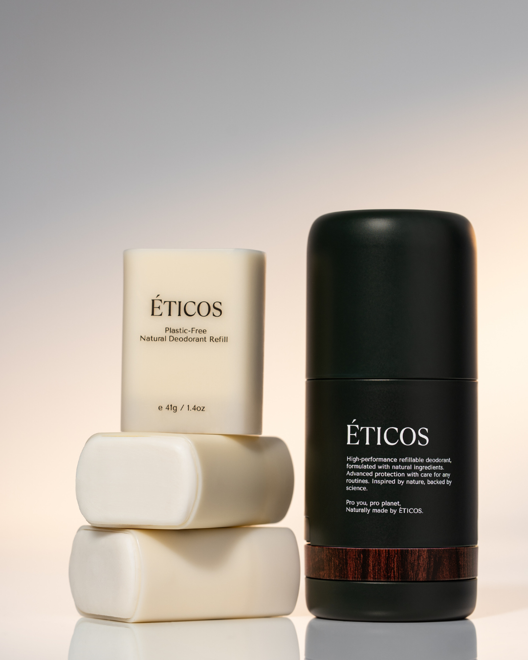 ÈTICOS NATURAL DEO, Discover all 3 available refill scents from ÉTICOS in one Starter Pack with a Green case.