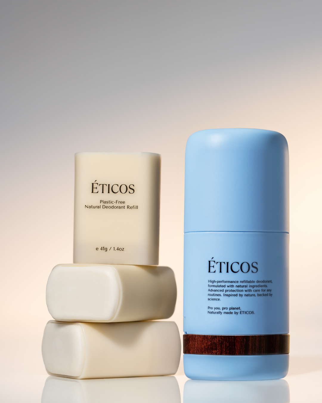 ÈTICOS NATURAL STICK DEO, Discover all 3 available refill scents from ÉTICOS in one Starter Pack with a Blue case.